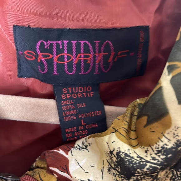 Vintage Studio Sportif Silk leaf pattern Bomber Jacket L - Picture 3 of 6